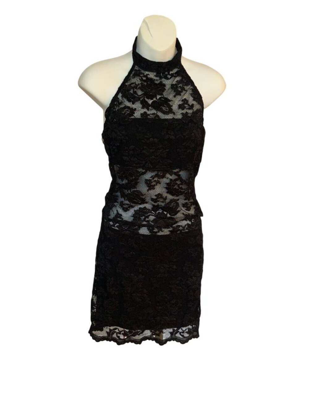 Y2K Bebe Black Lace Halter Dress Size L  NEW WITH TAGS couchette night out/ club